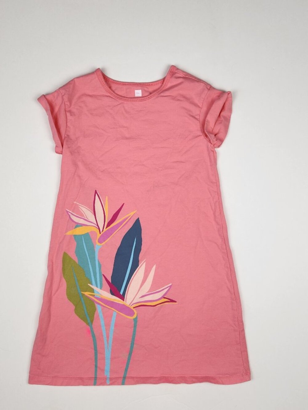 Tea Collection Pink Birds of Paradise Short Sleeve T-Shirt Dress sz 7 Play